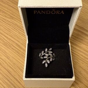 Pandora Silver and White Leaf Ring
